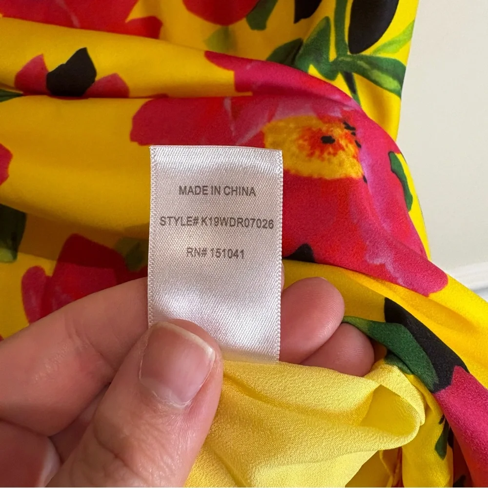 KOURT Dionne Bright Yellow Floral Print Satin Tie-Strap Mini Dress Size Small - Picture 8 of 10